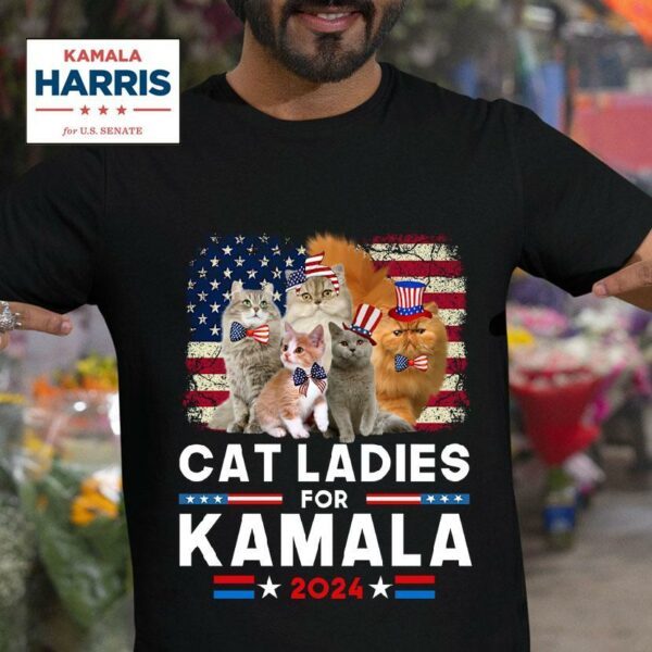 Cat Ladies For Kamala Funny Cat President Kamala Harris Tshirt