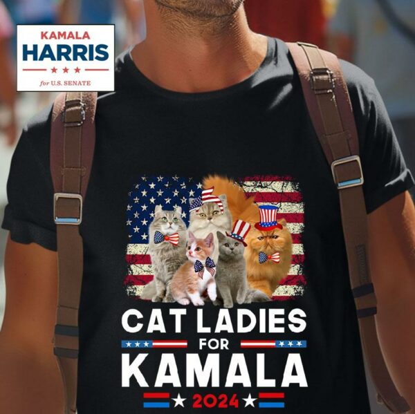 Cat Ladies For Kamala Funny Cat President Kamala Harris Tshirt