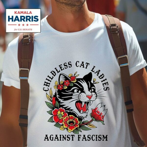 Childless Cat Lady Against Fascism Kamala Harris Tshirt