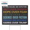 In This House We Vote For Unity Over Division Hope Over Fear Kamala Harris 2024 Yard Sign