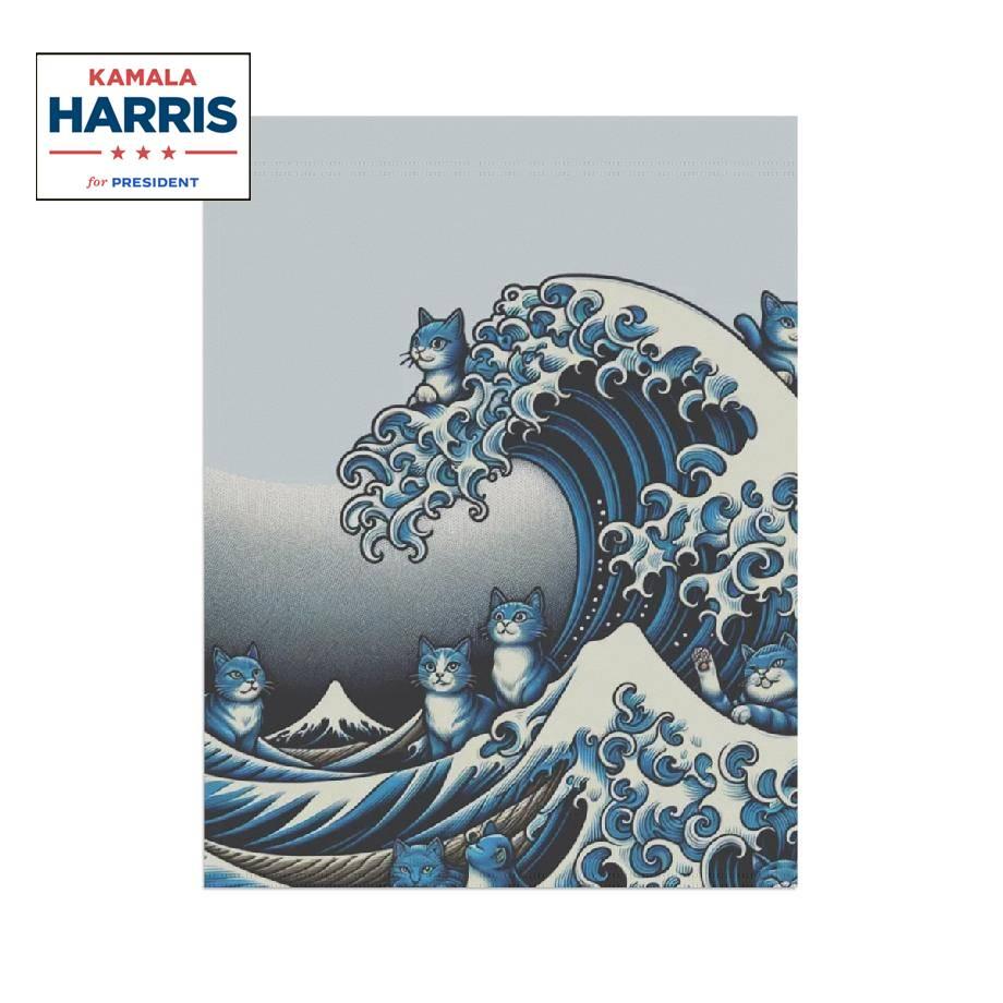 Blue Wave Cat For Kamala Garden Flag Banner