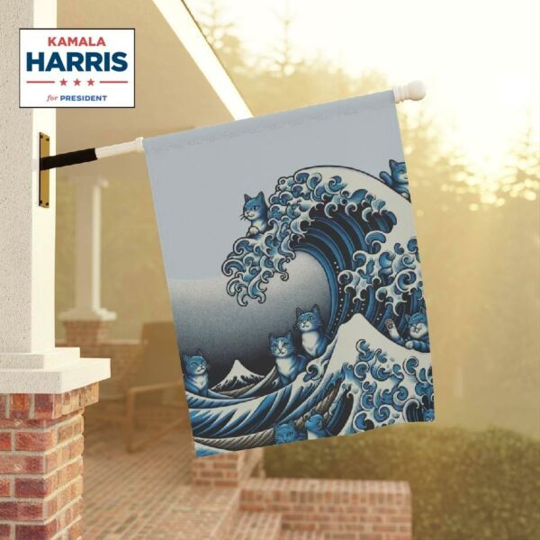 Blue Wave Cat For Kamala Garden Flag Banner